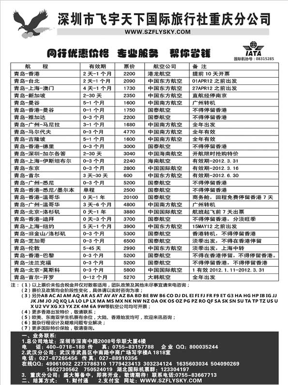 BP70深圳飞宇天下商务特惠国际机票