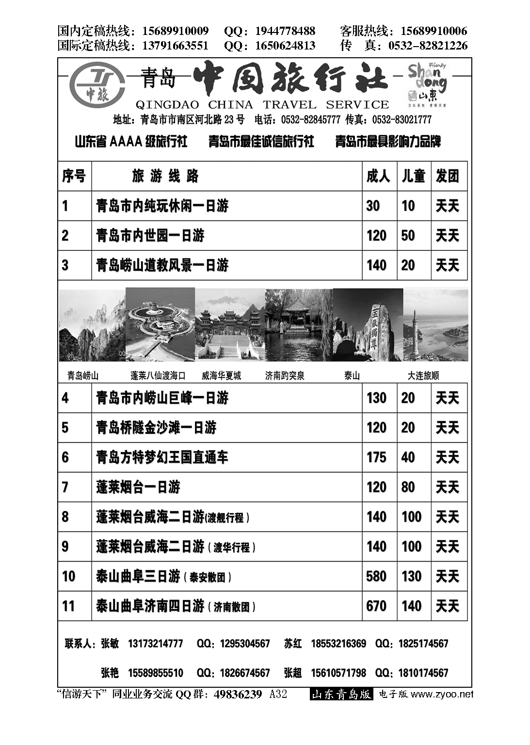 A黑032青岛中国旅行社……山东省内版