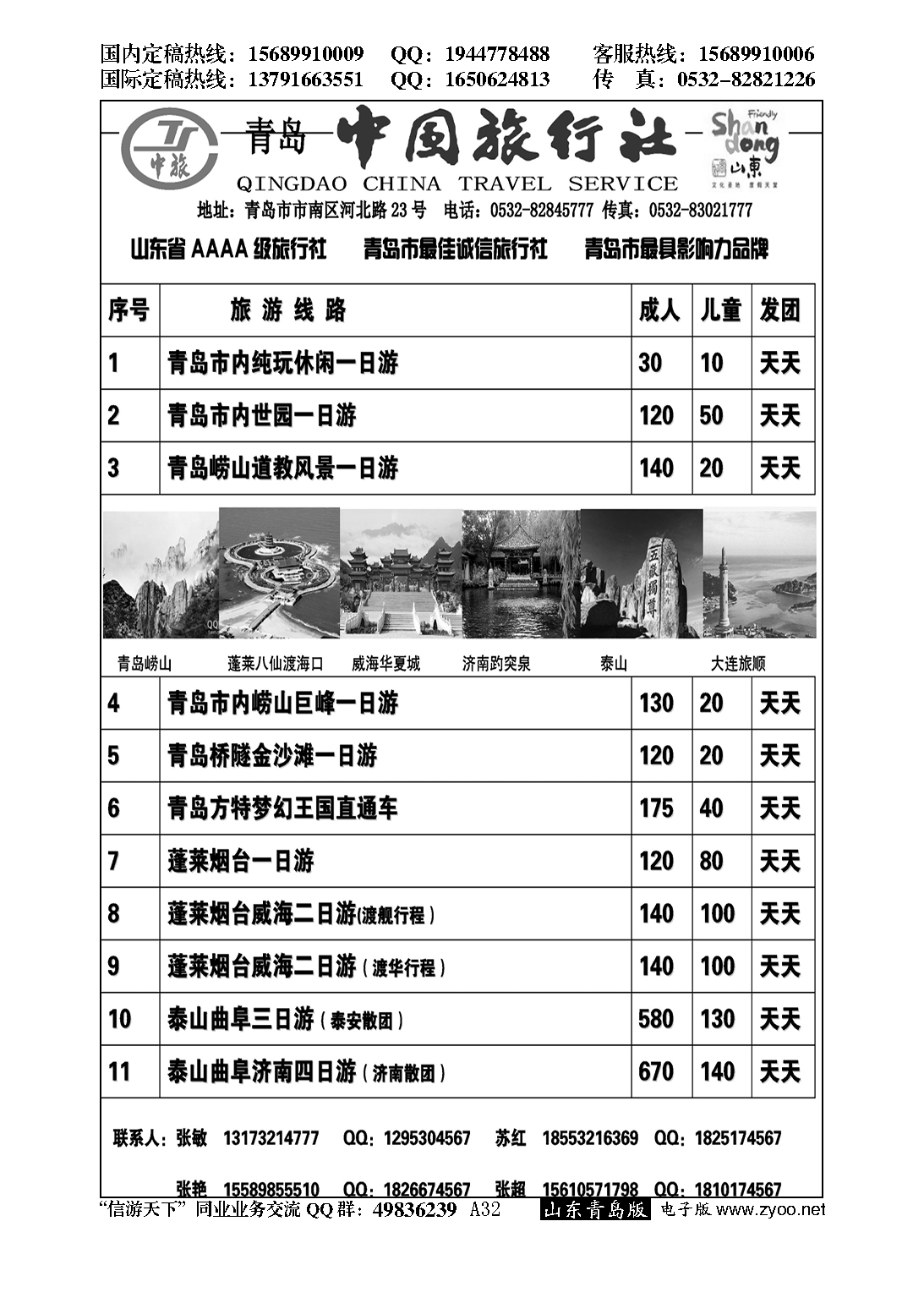 A黑032青岛中国旅行社……山东省内版