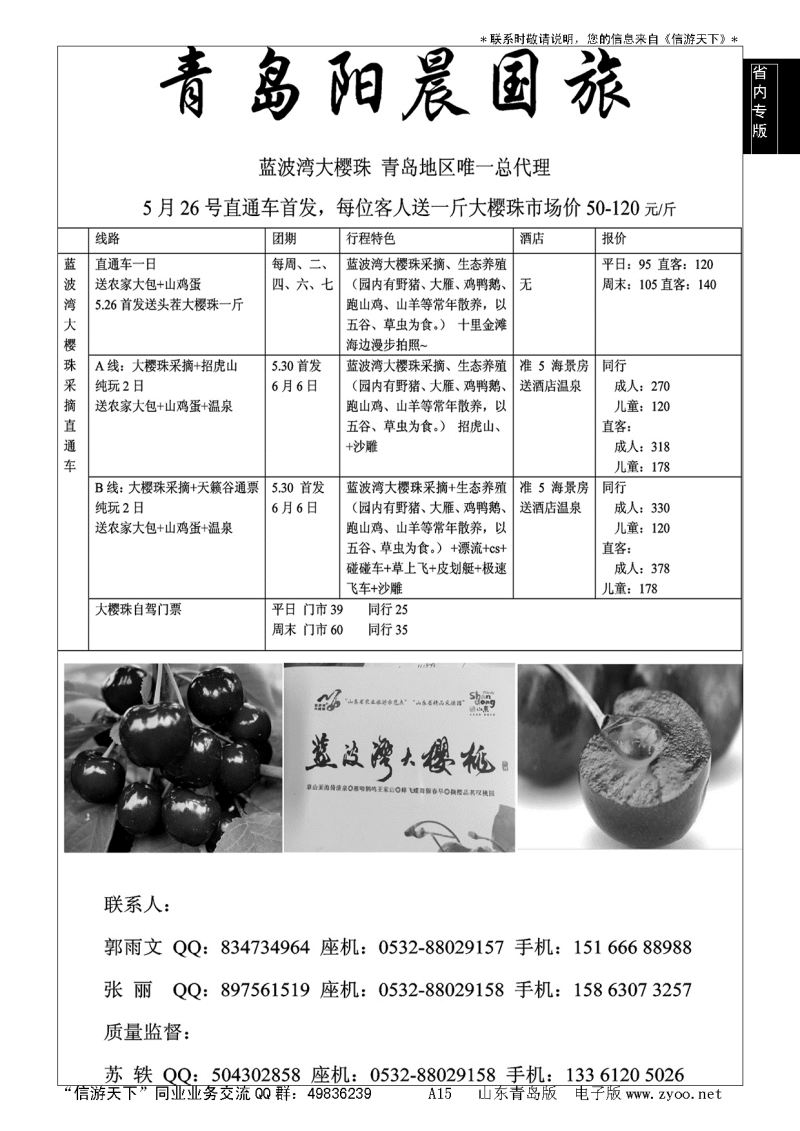 A黑015 青岛阳晨国旅…山东省内专版