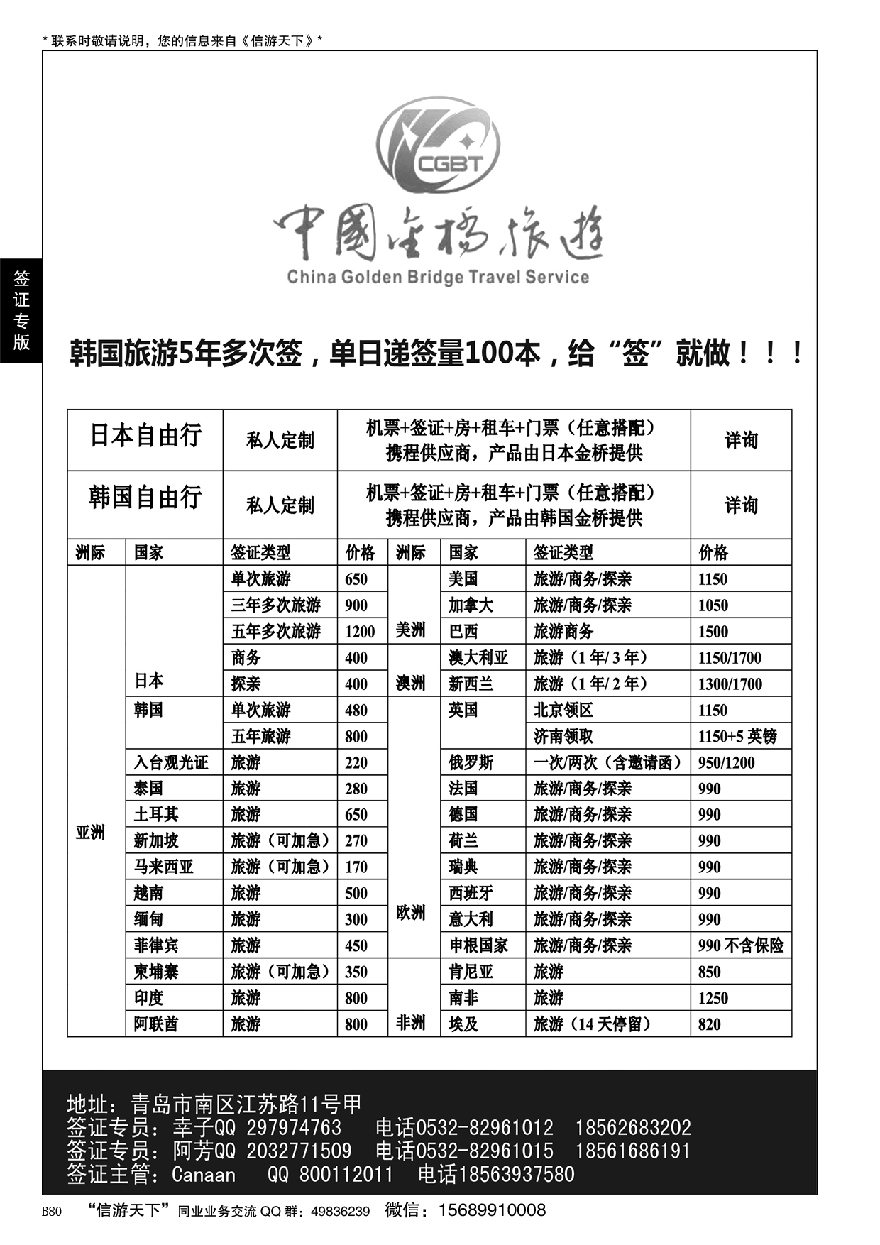 B黑080中国金桥（山东）自由行签证中