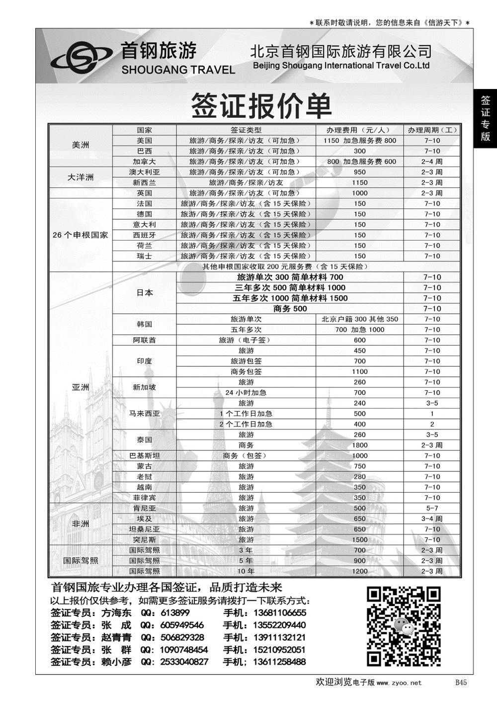 B黑045国旅签证中心……签证专版