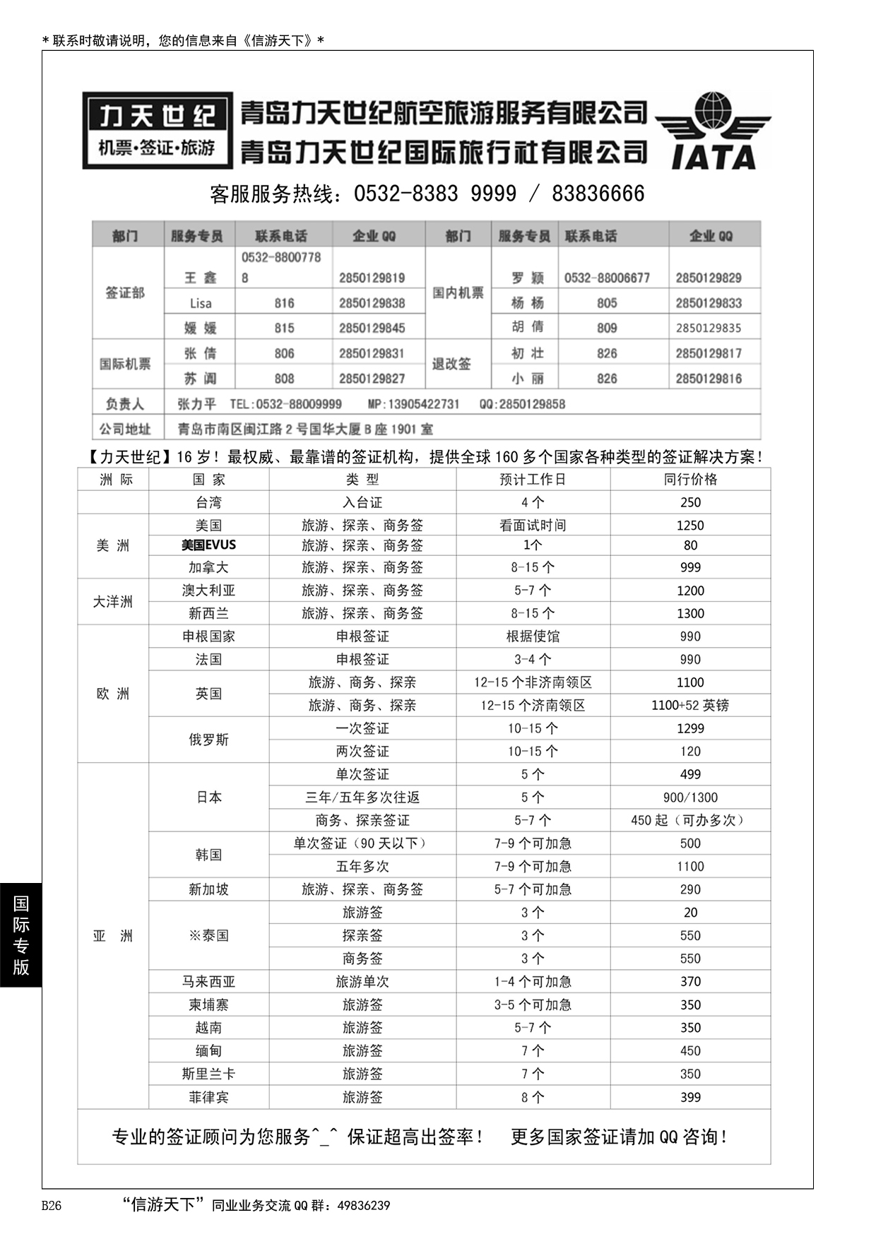 026力天世纪航空——全球160国家签证……综合专版