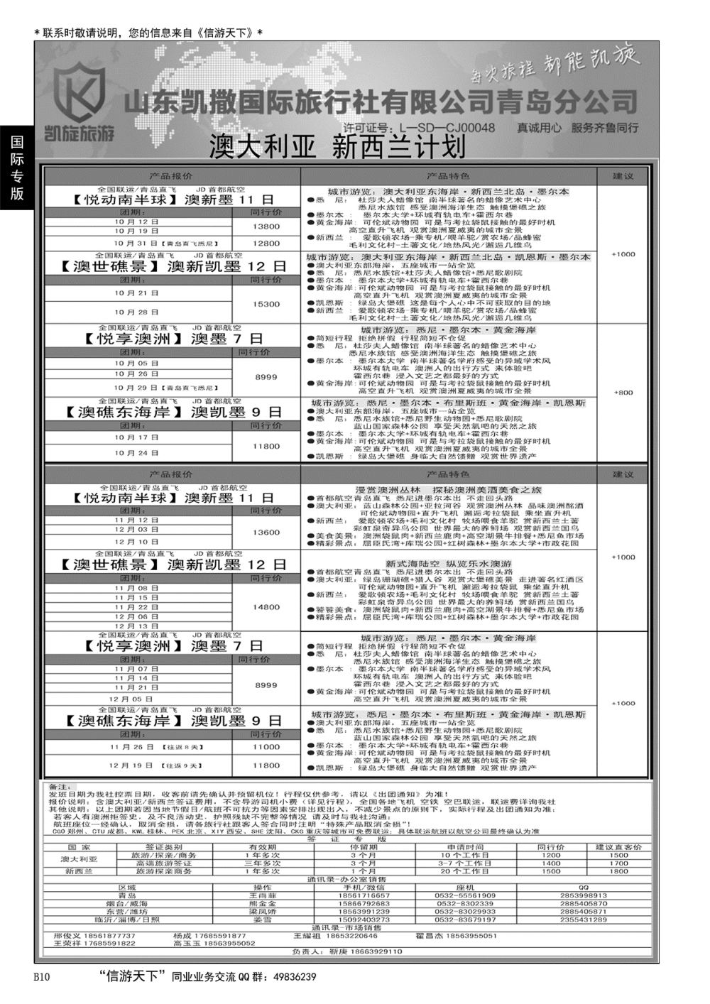 010 山东凯撒国际旅行社青岛分公司-澳大利亚新西兰