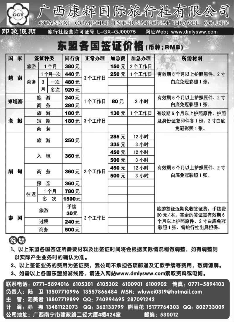 n85 广西康辉印象假期—东盟签证