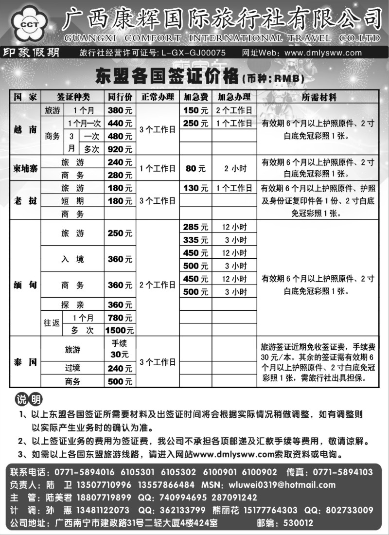 n75 广西康辉印象假期—东盟签证