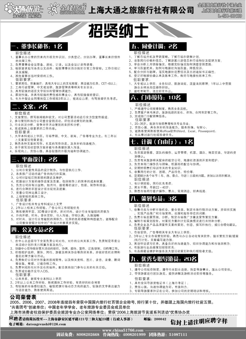 n95 大通旅游-招聘