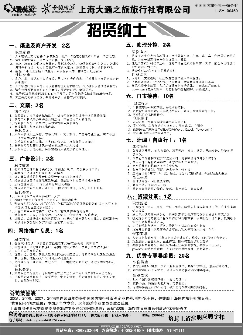 n215 大通旅游-招聘