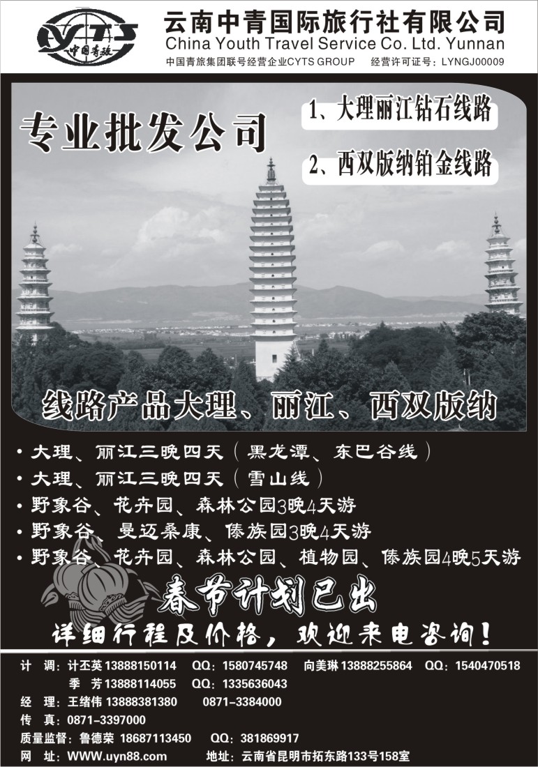 s35 云南中青国际旅行社—昆大丽专线