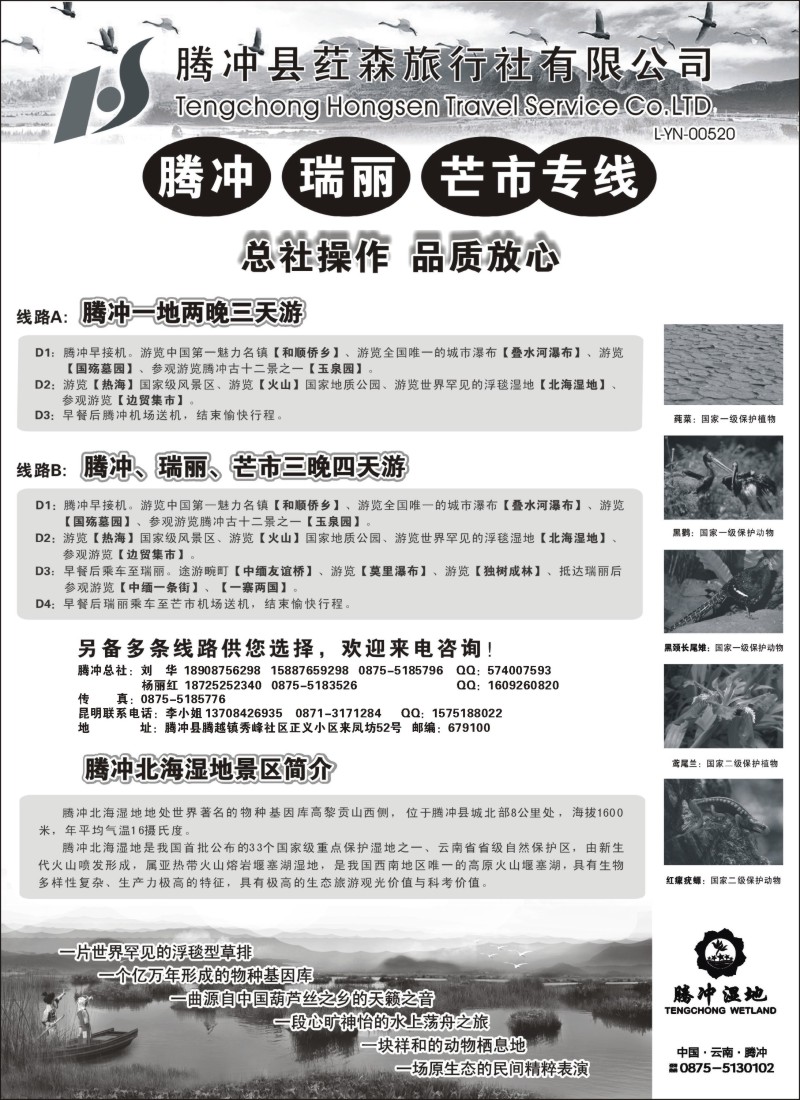 s121 云南腾冲荭森旅行社-腾冲、瑞丽、芒市专线