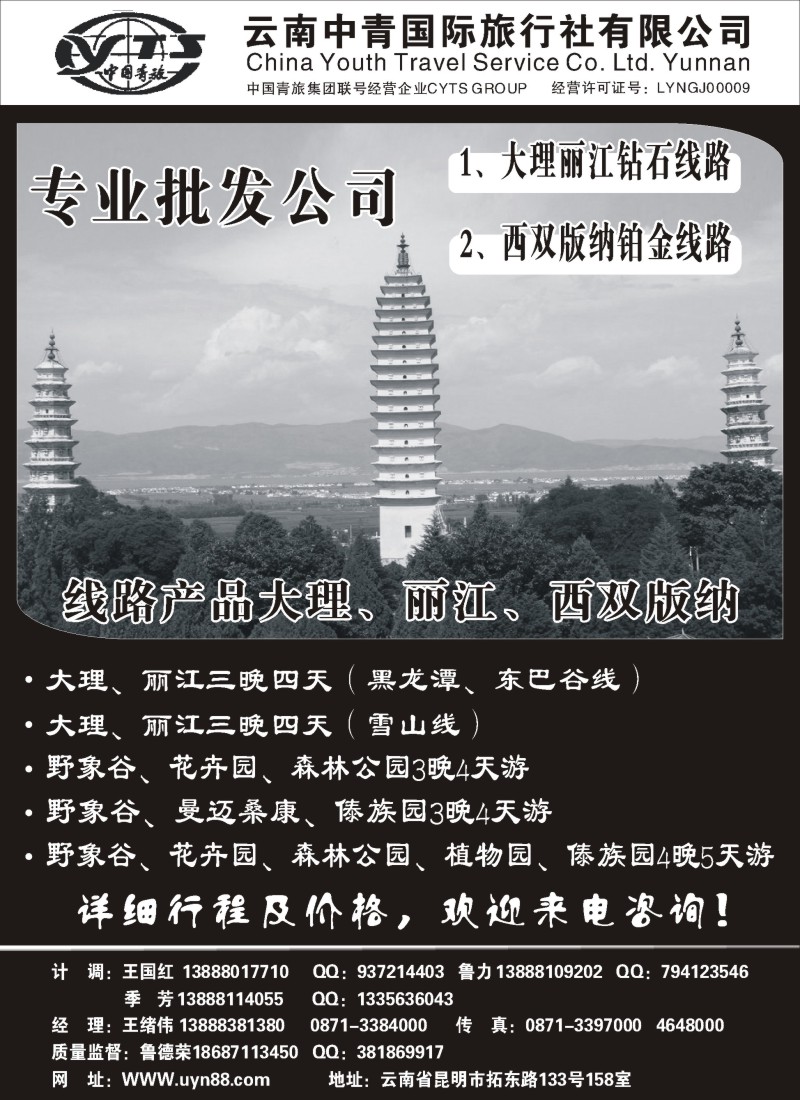s81 云南中青国际旅行社—昆大丽专线