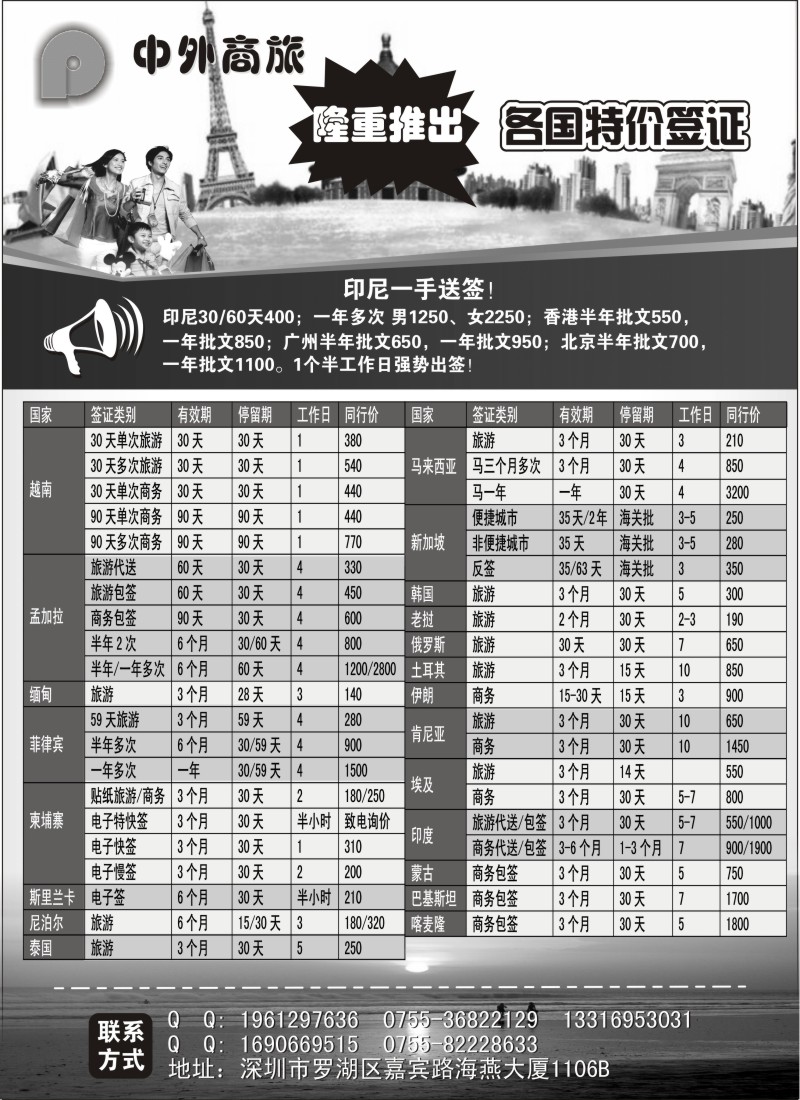 n168 中外商旅隆重推出各国特价签证