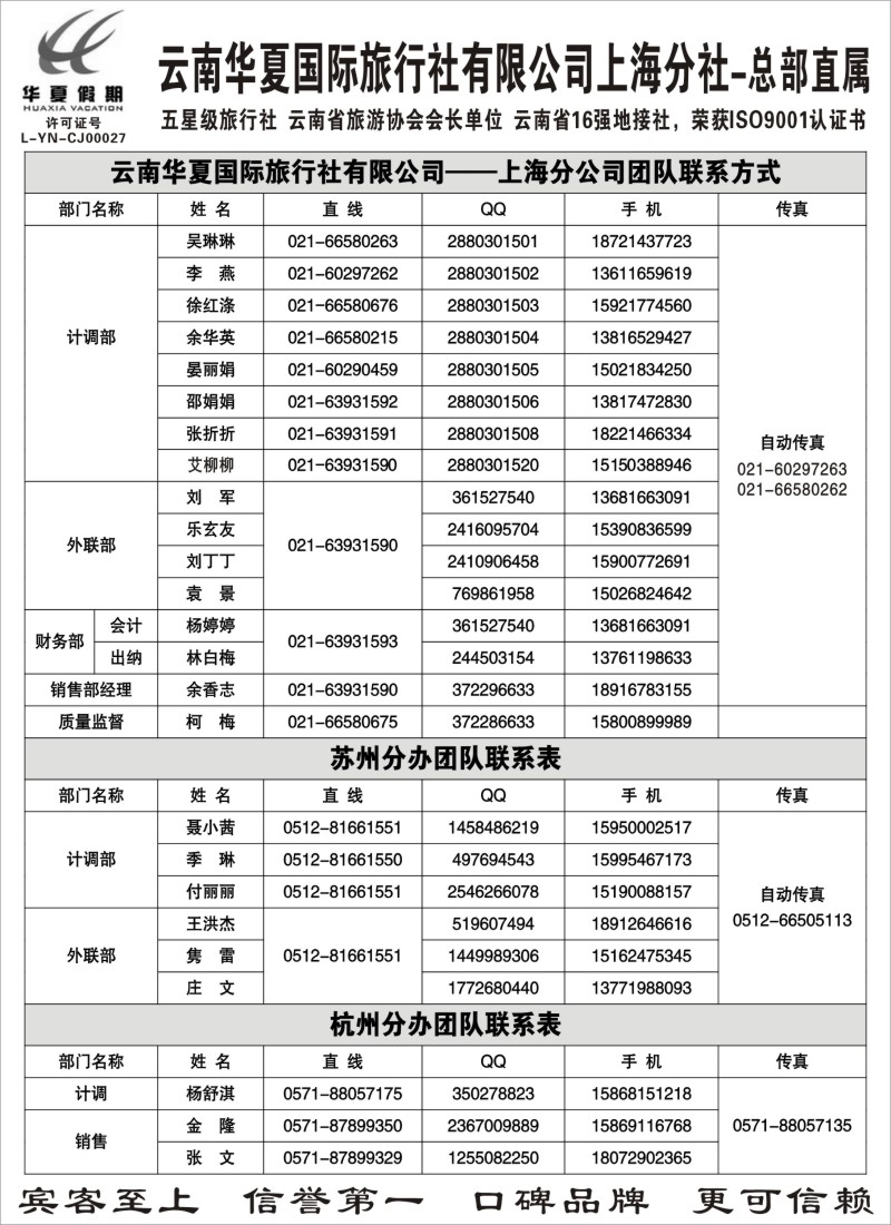 s46 云南华夏国际旅行社有限公司-上海分公司