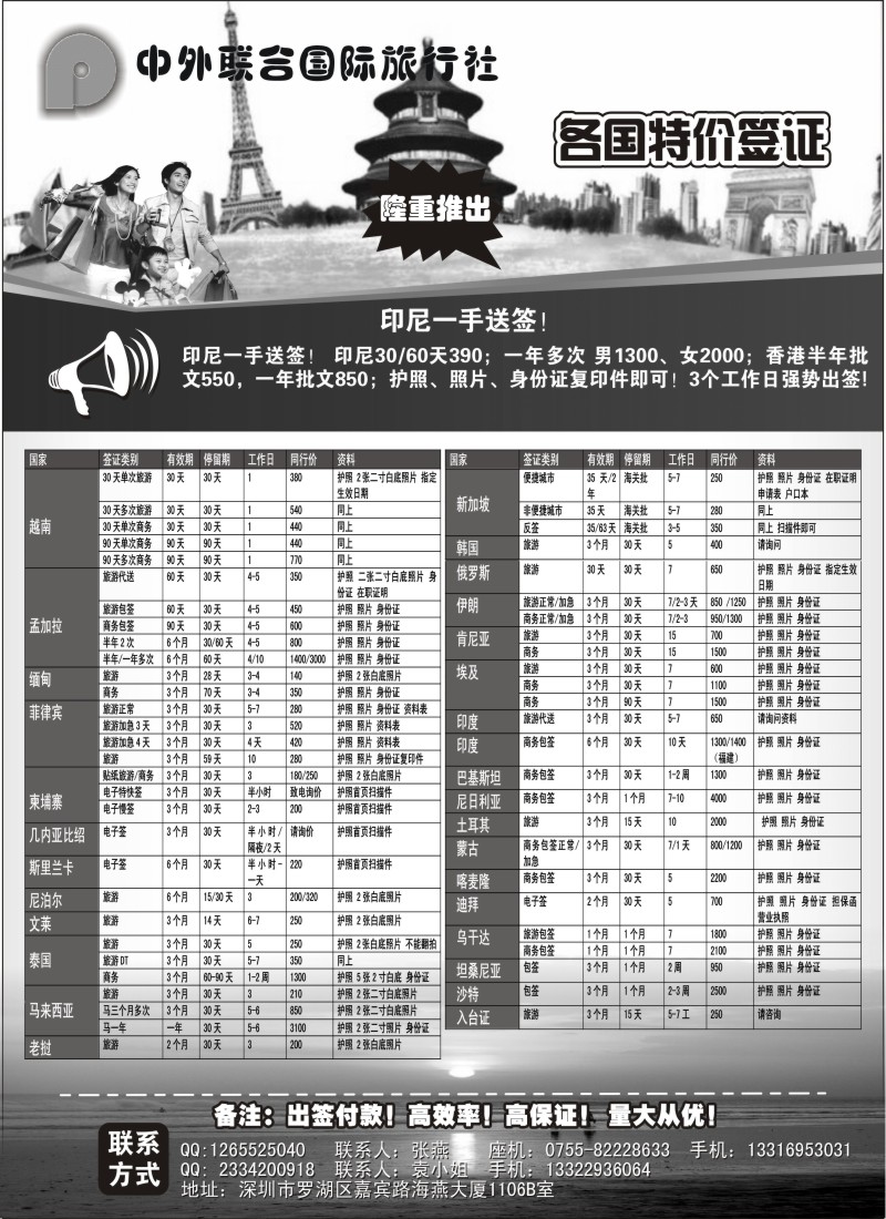 n120中外国旅签证中心特价东南亚一手签证
