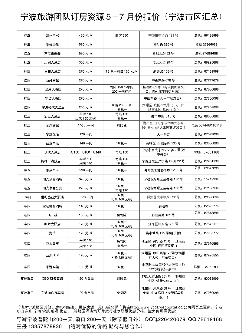 酒店订房票务招聘租车等其他专版 宁波订房1
