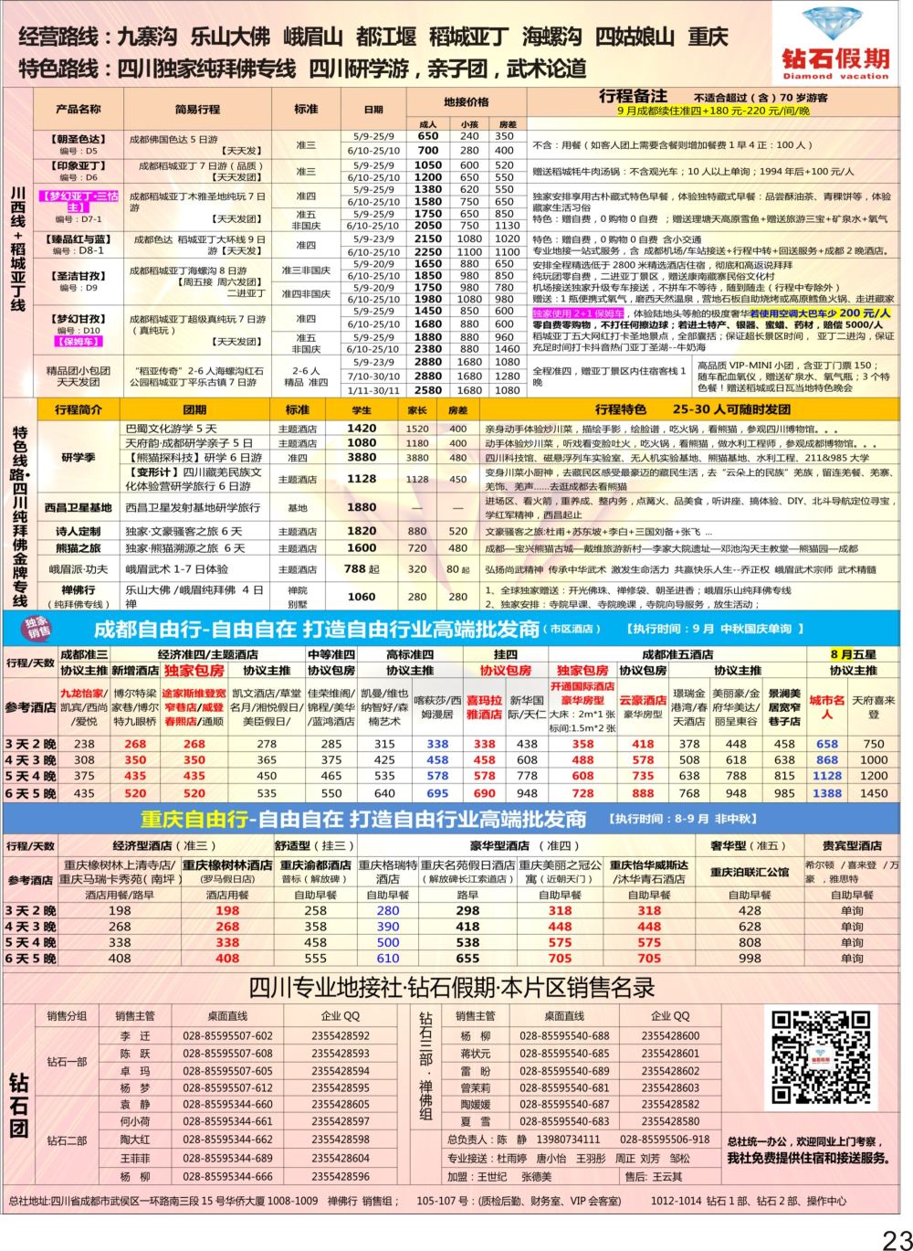 彩P23 钻石假期四川省中国旅行社（总社）川西环线特色高端线路