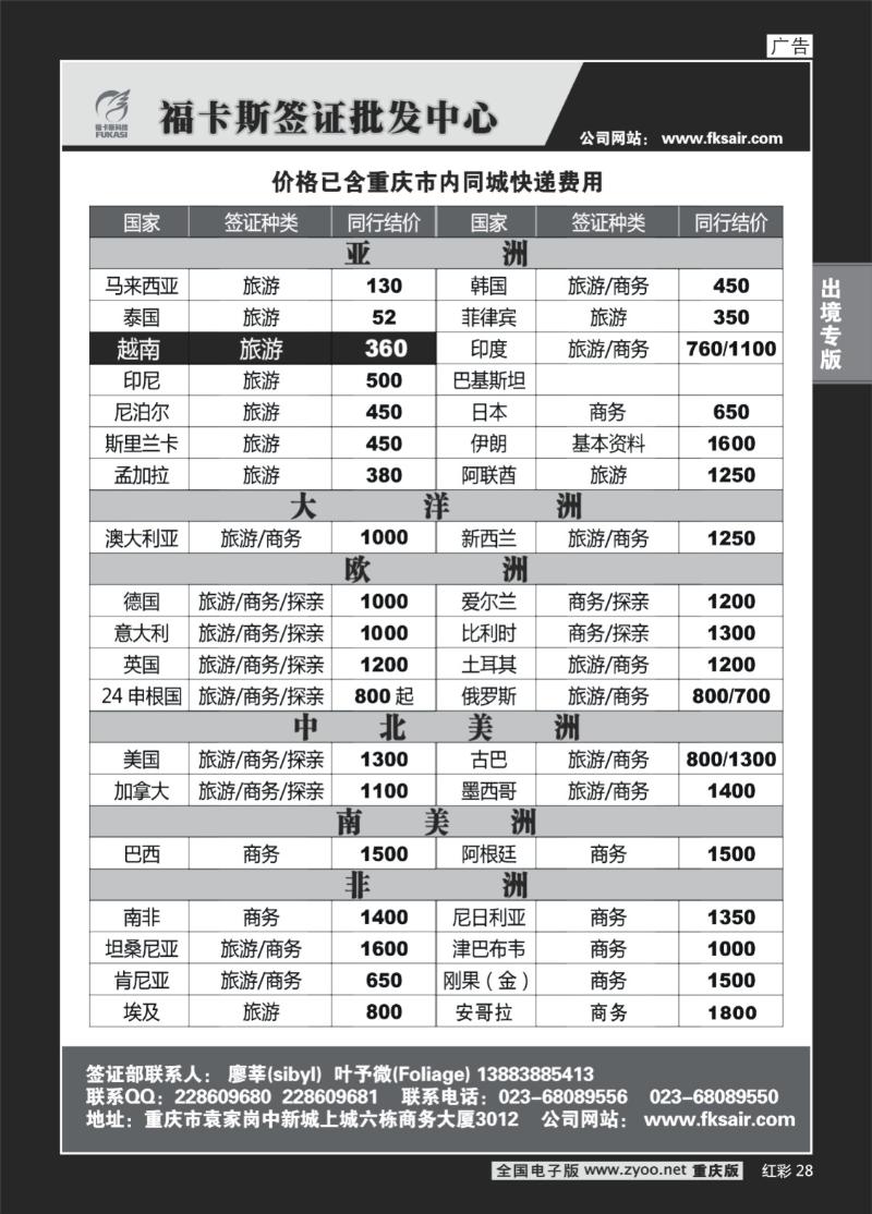 28  260期   福卡斯签证批发中心