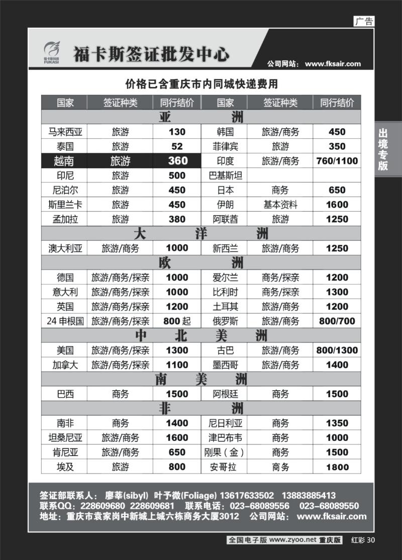 30  261期   福卡斯签证批发中心
