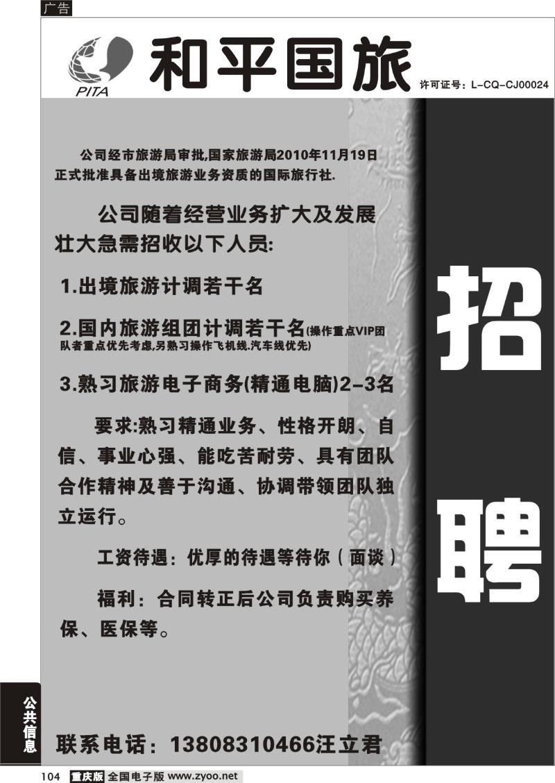 104 311和平招聘000
