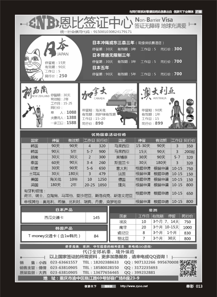 013 687 恩比签证-欧洲、亚洲、美洲、澳洲、非洲 
