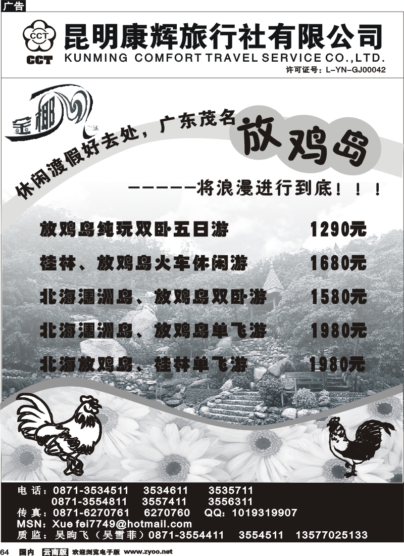国内64 昆明康辉（铁路411）金椰风 海南专线1
