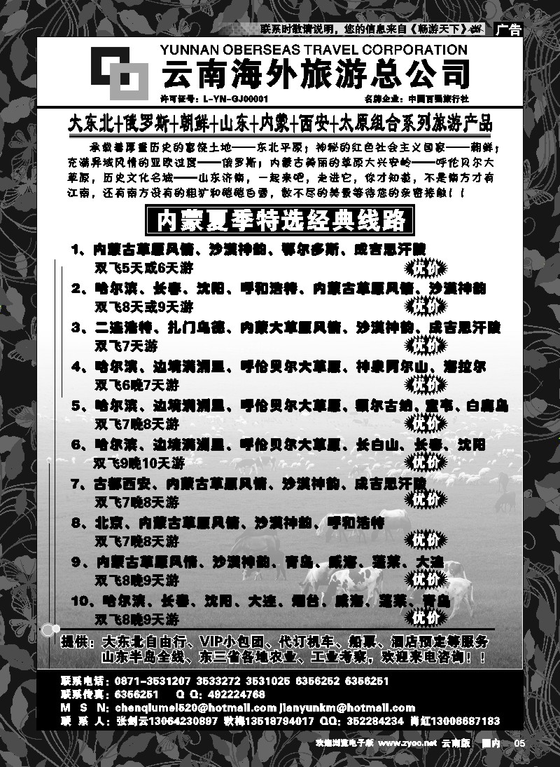 红专5 云南海外新翼大东北 东北、俄罗斯、山东专线1