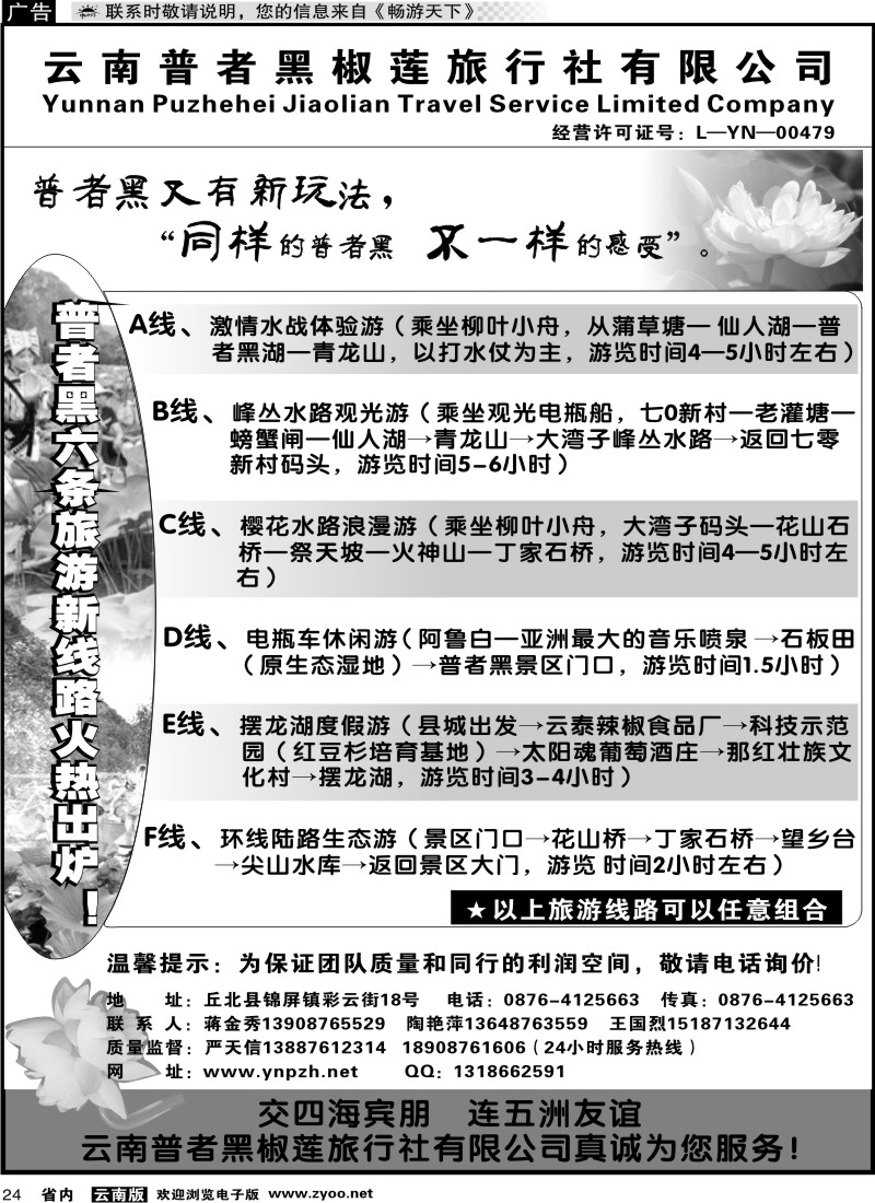 省内024 云南普者黑椒莲旅行社有限公司