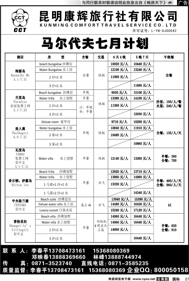 国际027 昆明康辉前卫617-马尔代夫