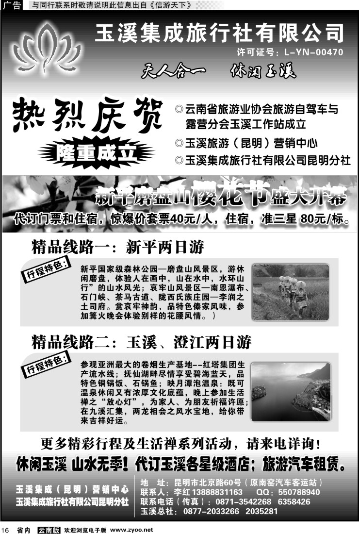省内016 玉溪集成旅行社(黑白)