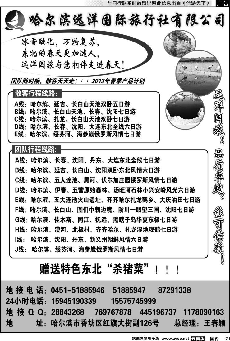 国内071 哈尔滨远洋国际旅行社