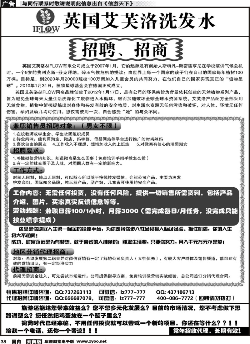 国内038 艾芙洛招聘招商