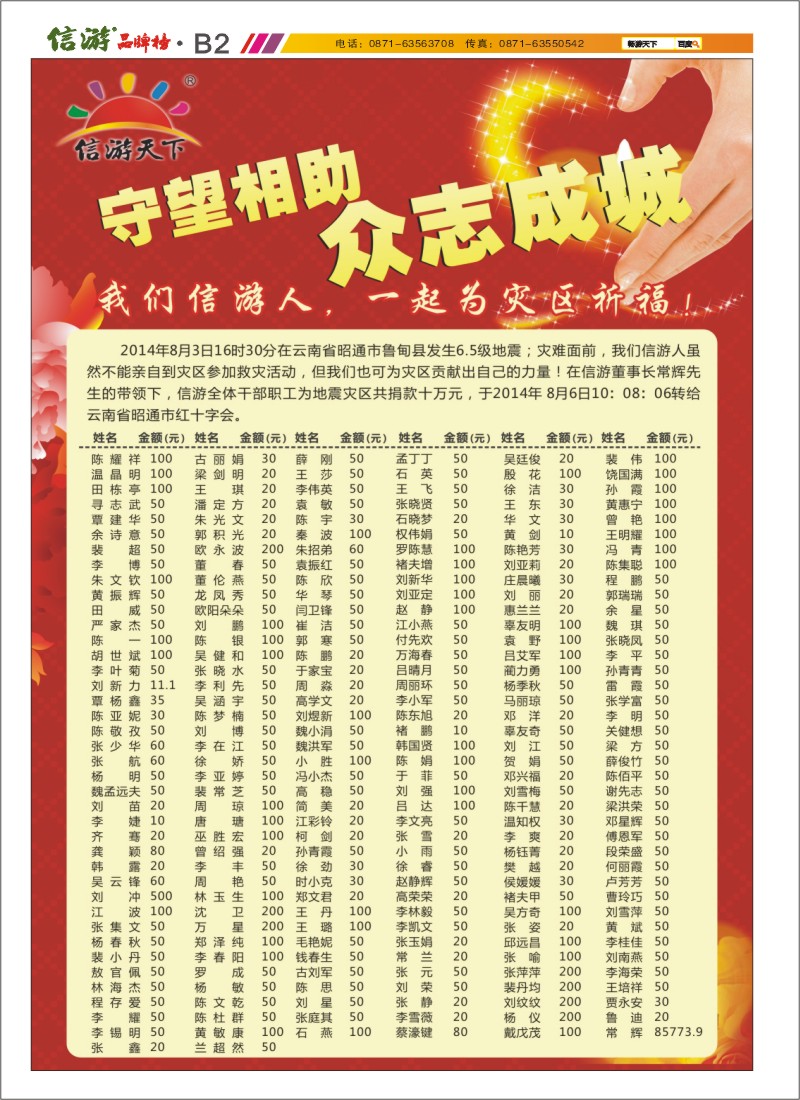B2 信游天下为灾区人民祈福——鲁甸加油