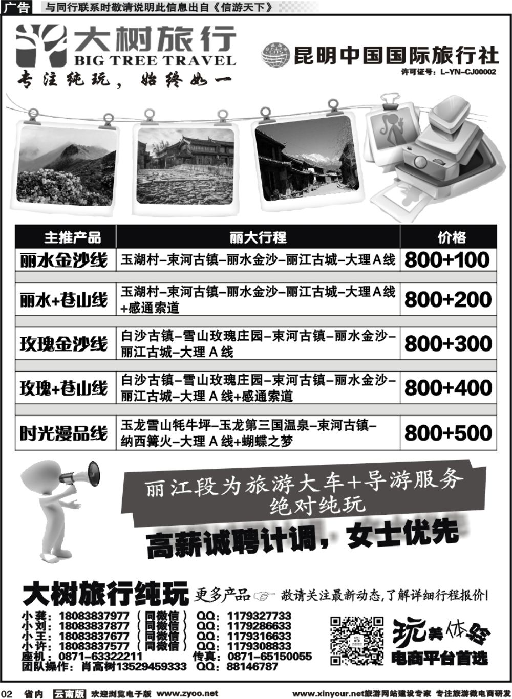 省内002 昆明中国国旅-大树旅行-大丽专线