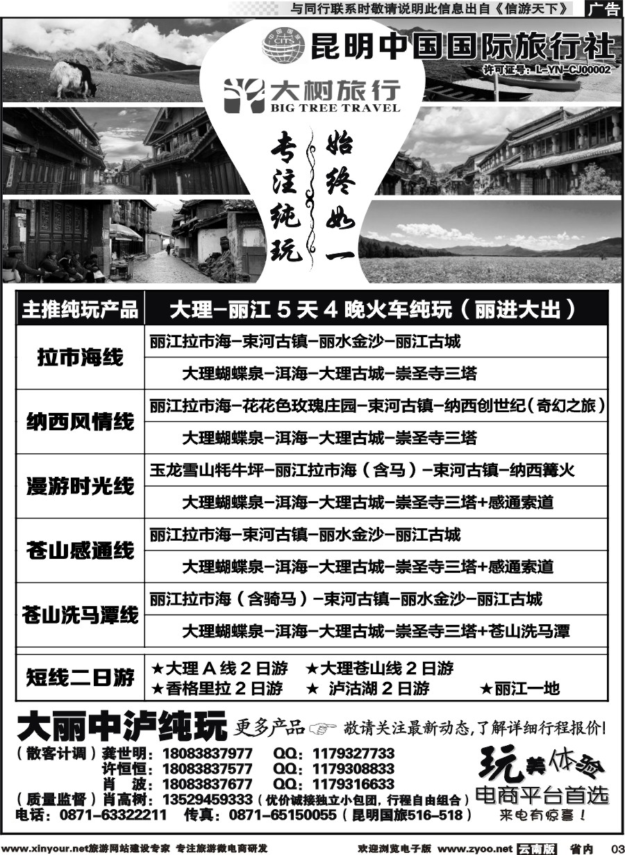 省内003 昆明中国国旅-大树旅行-大丽专线