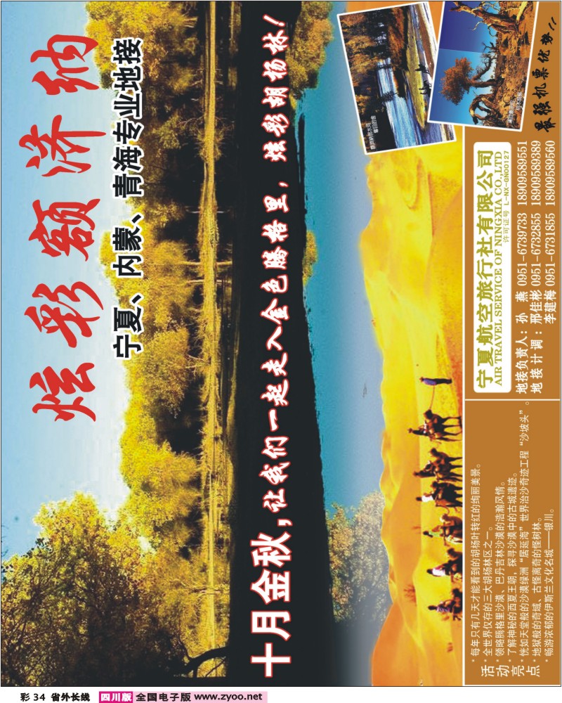 0r彩34 金秋额济纳 炫美胡杨林 宁夏 内蒙 青海专线