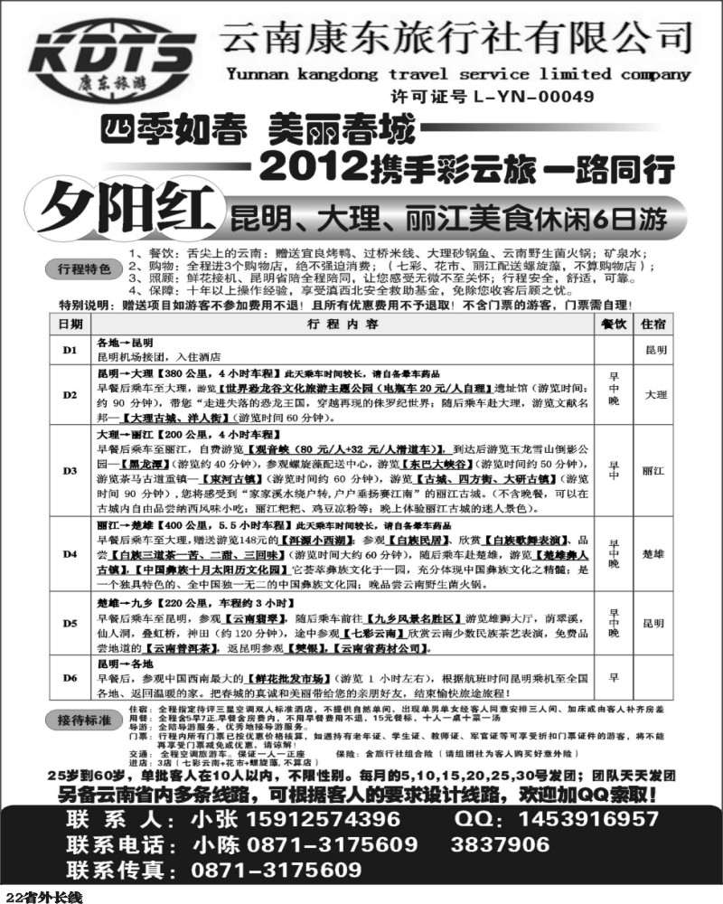 r22   391期云南张晓水-云南康东旅行社：专业地接操作（北京，天津，重庆，四川，湖北，河北，河南，东北，山西，浙江）