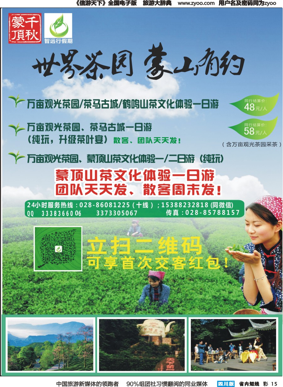 b彩015智远行假期-万亩观光茶园、茶马古城文化体验、鹤鸣山一日游