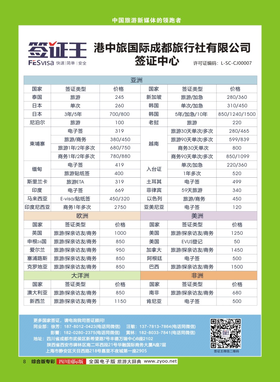 H专彩008 港中旅国际成都旅行社丰德分社-签证王