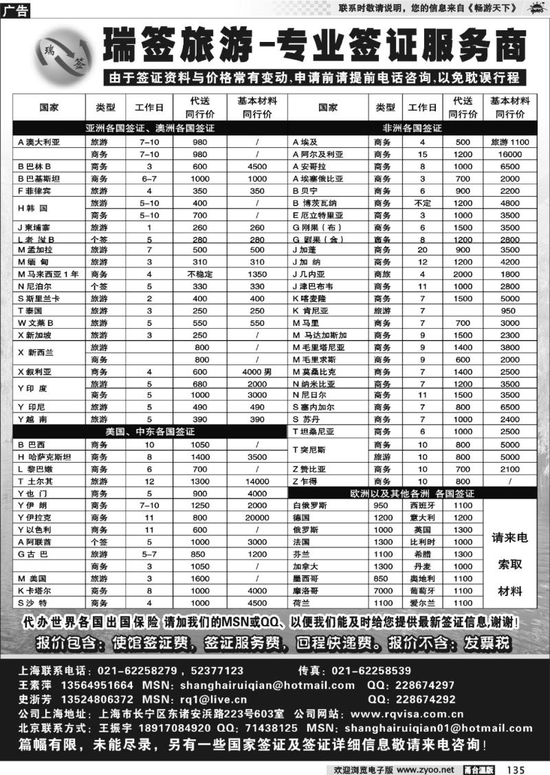 135 瑞签旅游●专业签证服务商