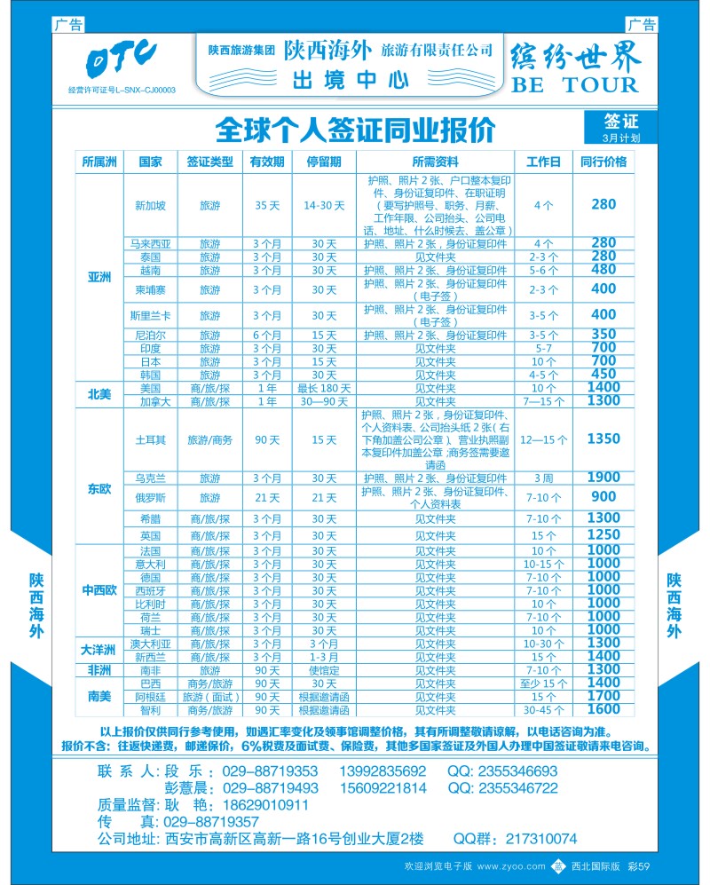 b彩059 妮511期 陕西海外—全球个人签证（蓝页）1p