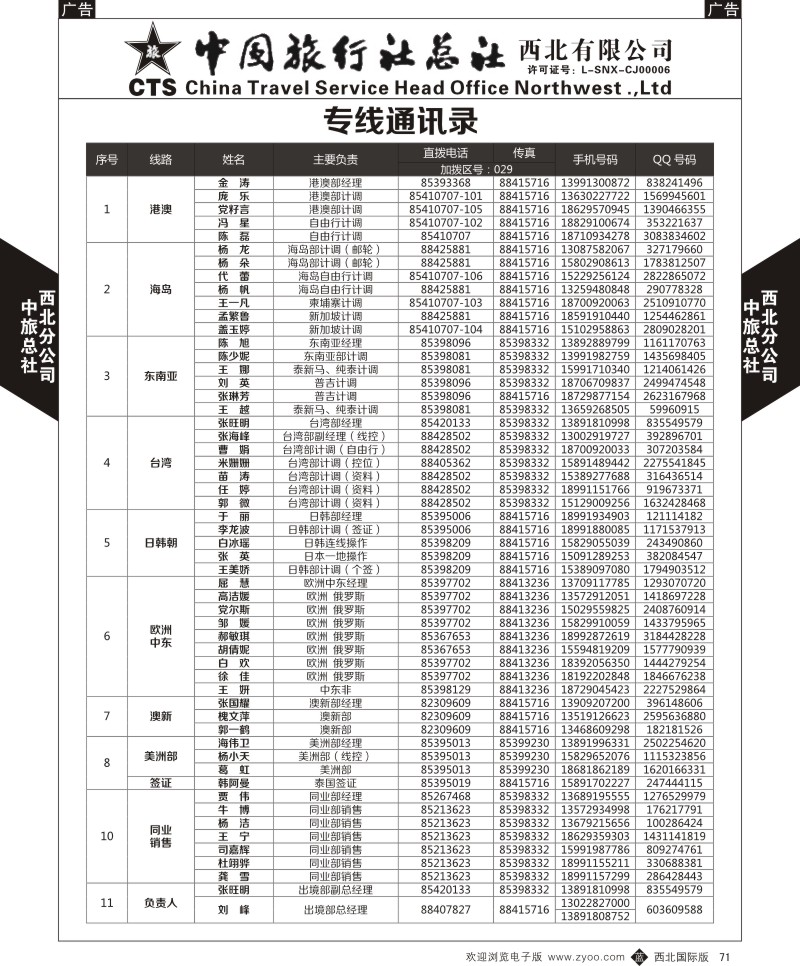 b黑071  中旅总社西北公司-通讯录