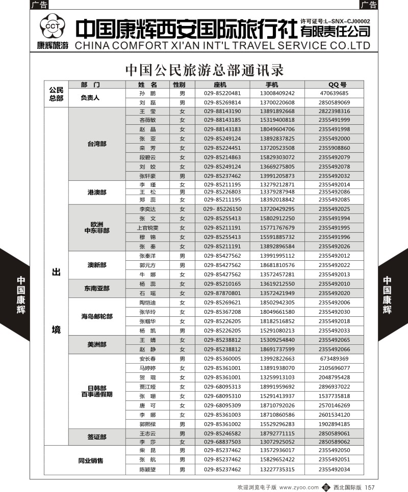 b黑157  中国康辉-联系名录