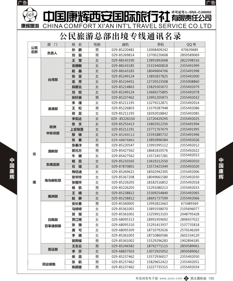b黑155  中国康辉-联系名录