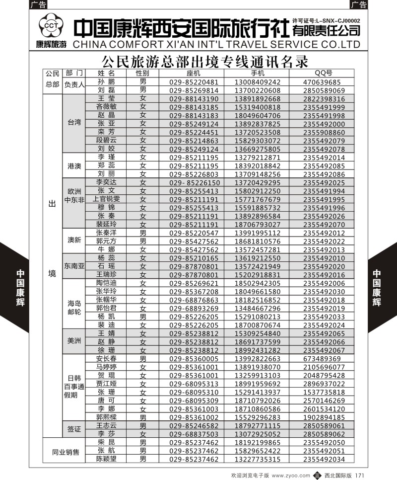 b黑171  中国康辉-联系名录