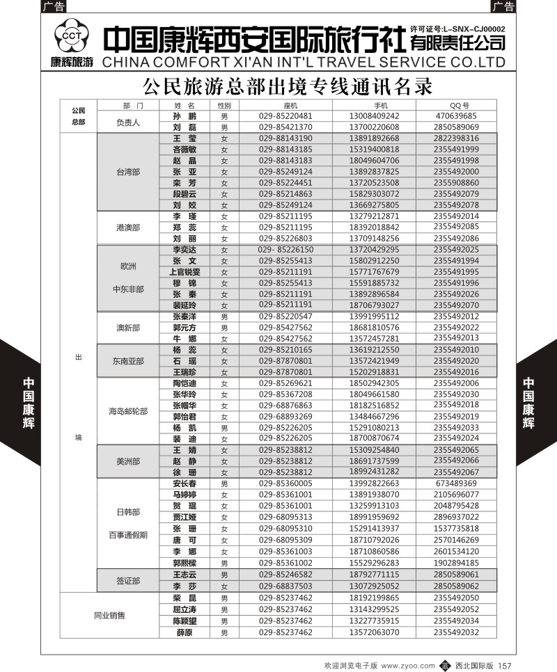 b黑157  中国康辉-联系名录  