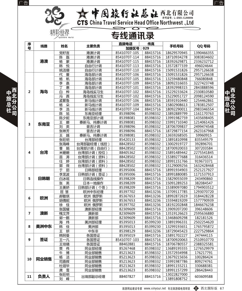 b黑067  中旅总社西北公司-通讯录  ｛05737｝