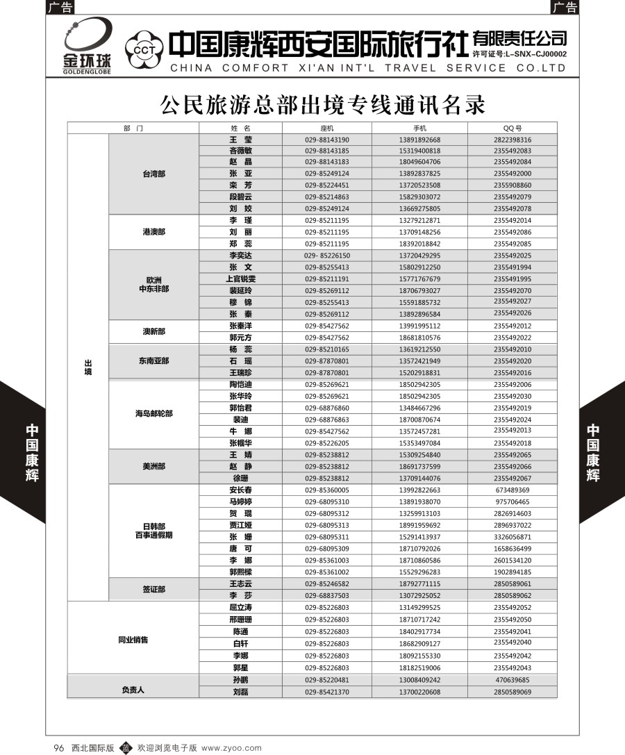 b黑096  中国康辉-联系名录  