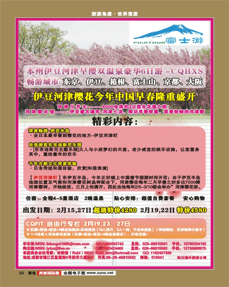 0彩20  本州伊豆河津早櫻双温泉豪华6日游