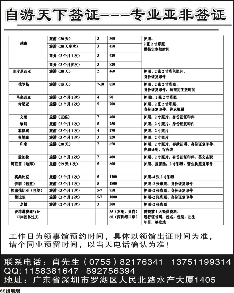 68 一手亚洲非洲签证