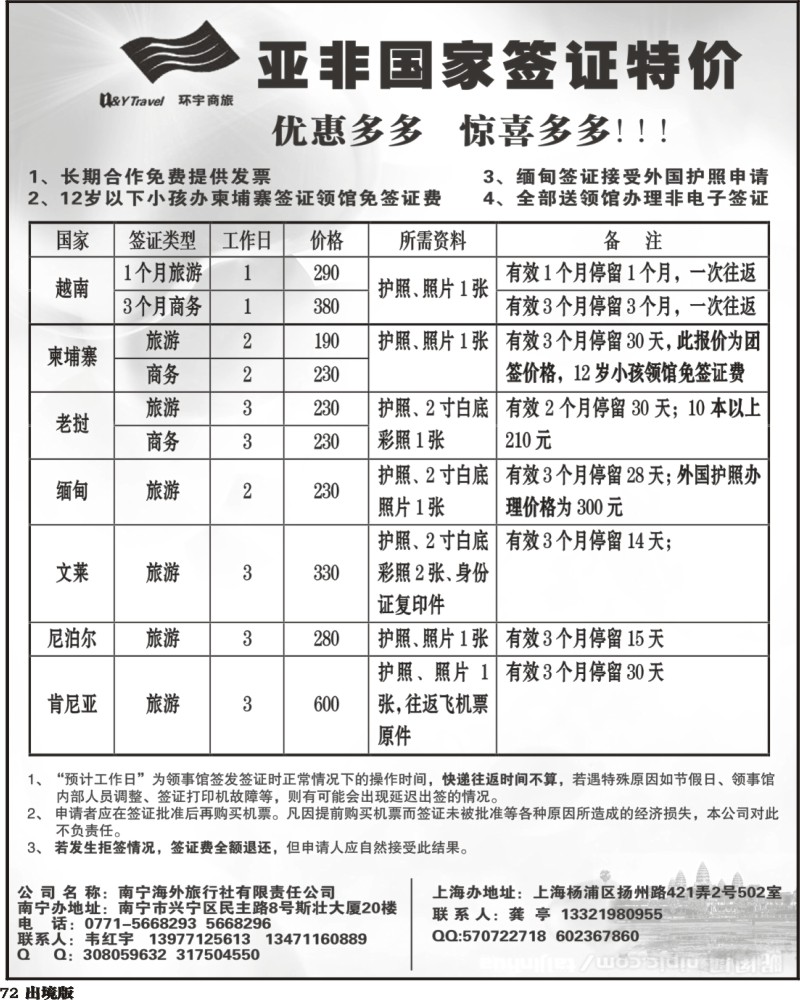 72   亚非国家签证 西南国际版